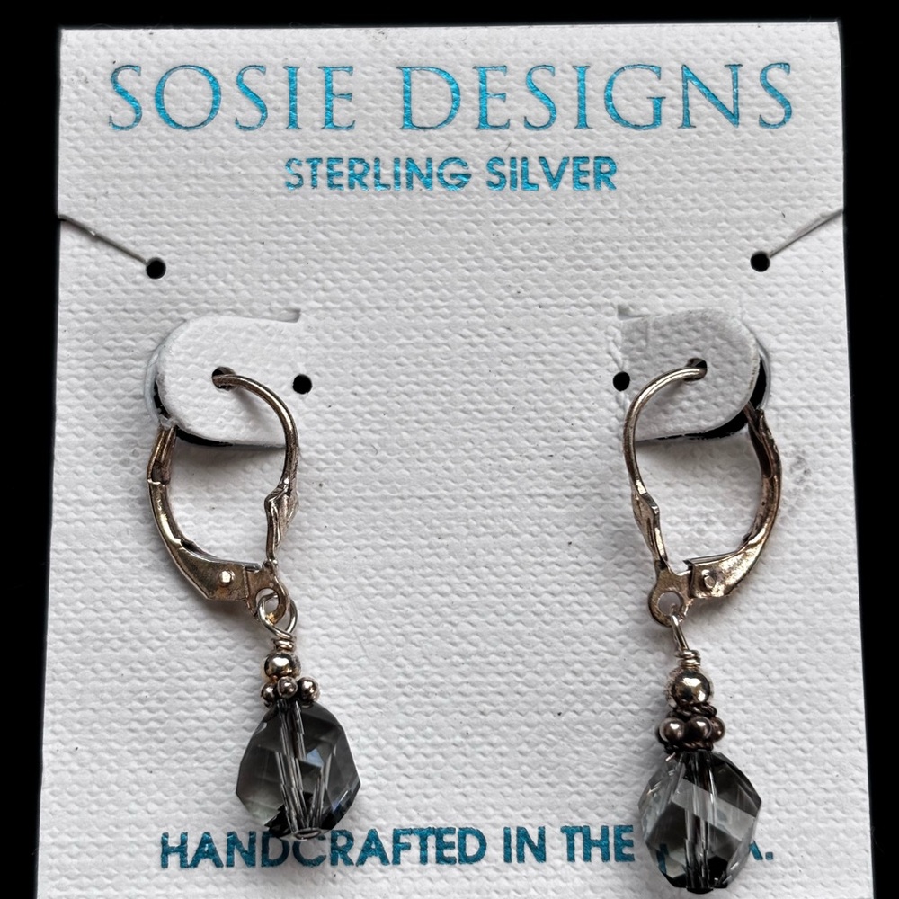 Sterling Silver Earrings‎ with Black Clear Beads